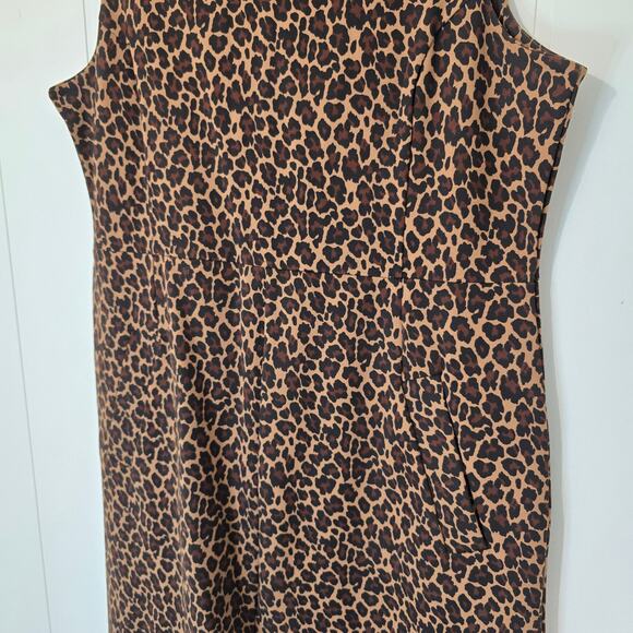 Lands' End Leopard Sheath Dress Sleeveless Stretch Knit Office Size 16 - Picture 4 of 9
